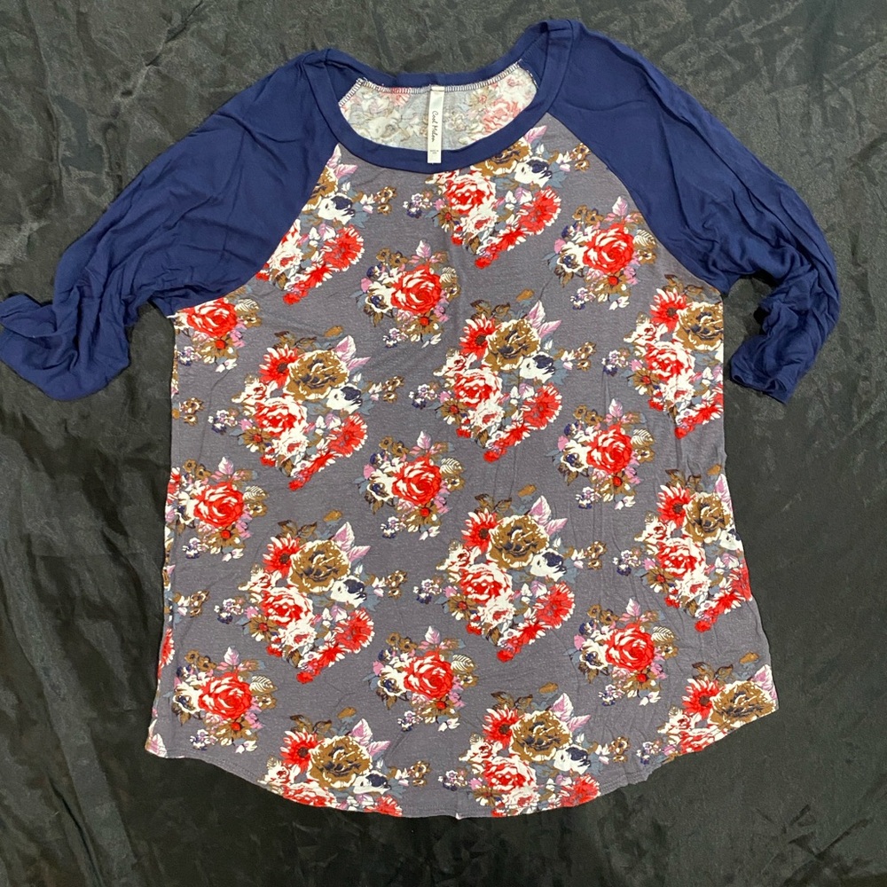 Floral Long Sleeve Top - Navy and Red